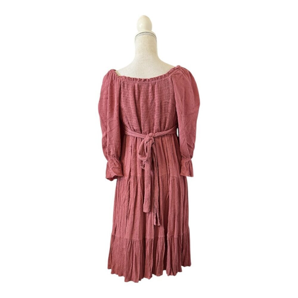 Lapis & Lillies Cottage Dress Women's Size Large Pink Midi Length Smocking JCD - Picture 2 of 9